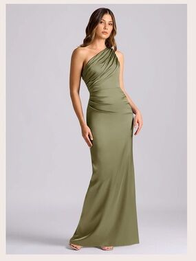 Azazie Olive One-Shoulder Evening Gown